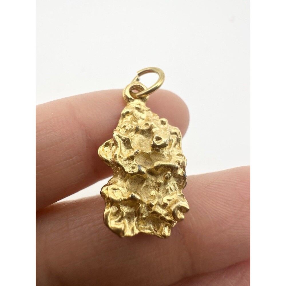 Vintage Gold Tone Nugget Style Charm Pendant Small Yellow Gold Textured Unisex